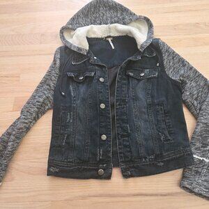 Free People Denim Jean Distressed Jacket with Hood